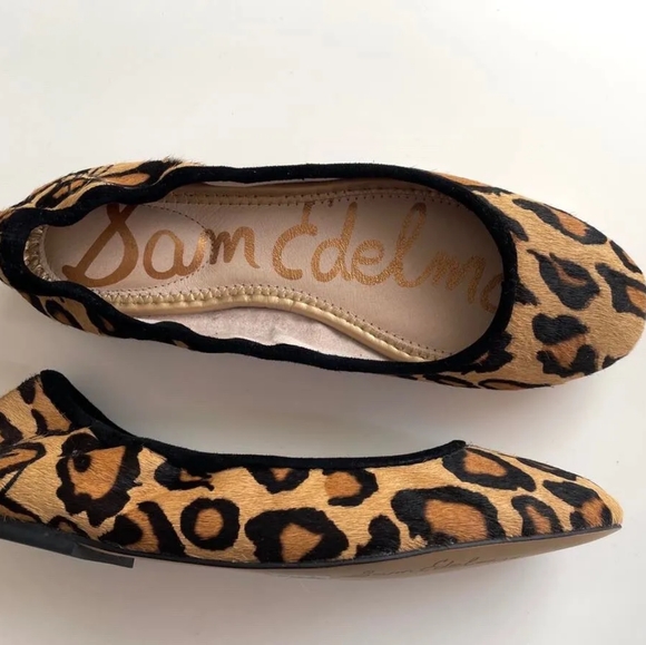 SAM EDELMAN LEOPARD PRINT LEATHER FLATS BALLERINA SHOES US 7 - Picture 2 of 2